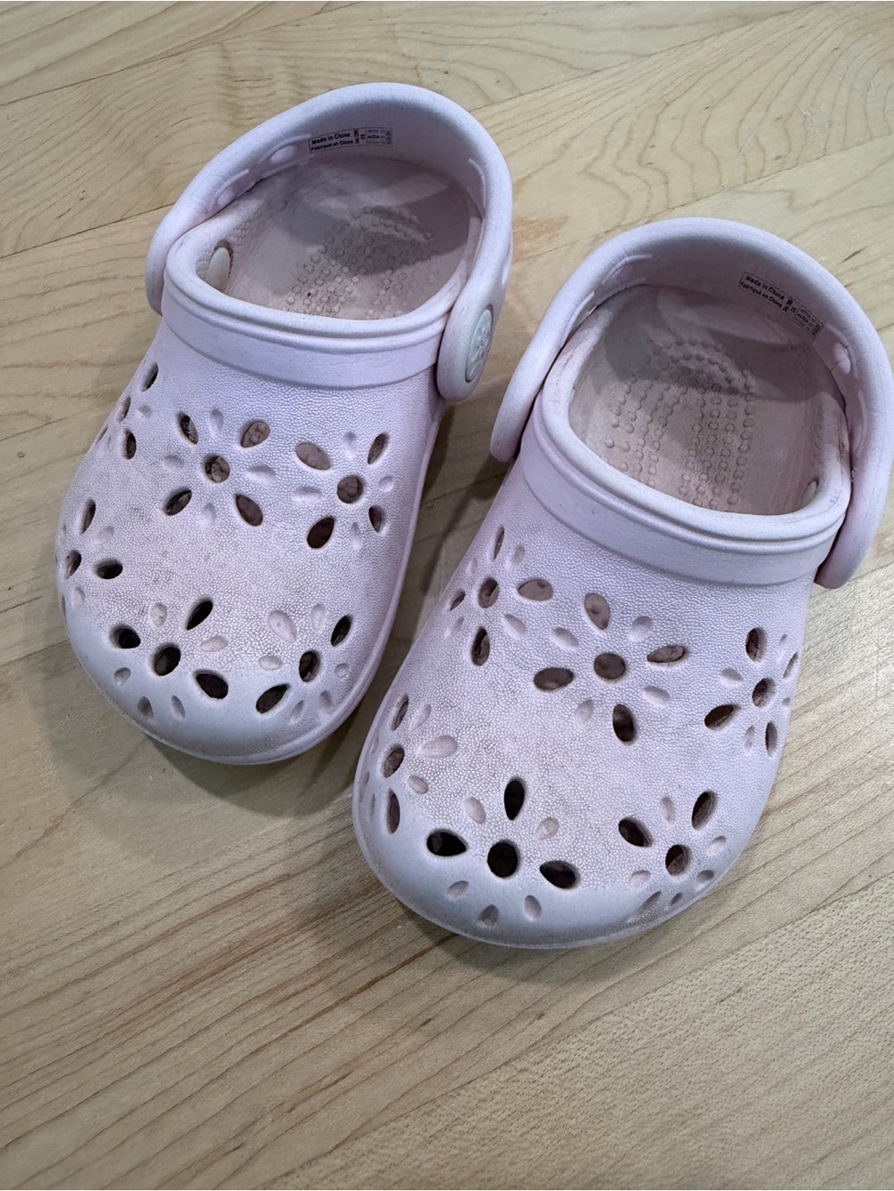 CROCS Kids Light Pink Floral Cutout Clogs with Heel Strap